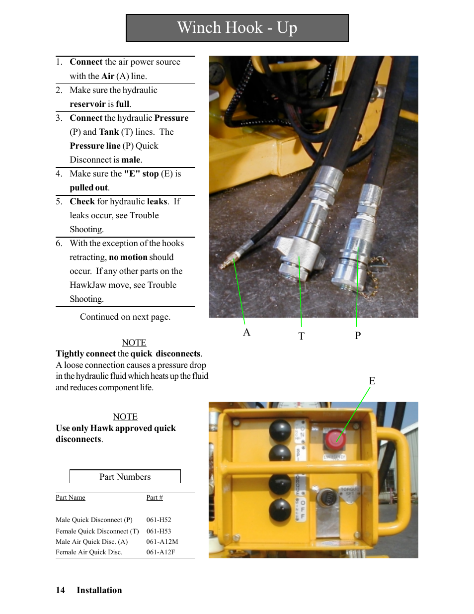 Winch hook - up | Hawk Industries Hawkjaw Sr. Manual 100K-2GSR Serial Numbers 101 to 120 User Manual | Page 14 / 165