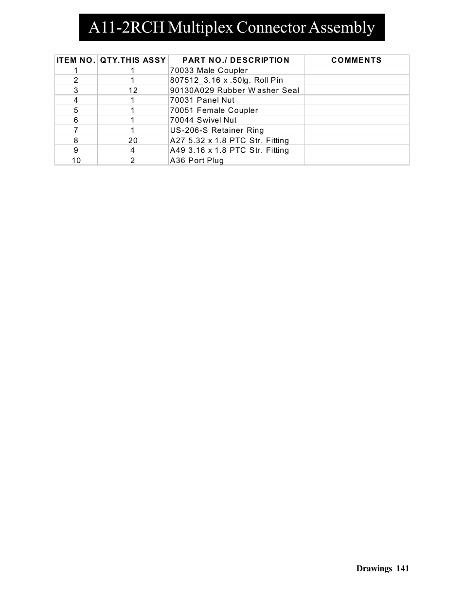 A11-2rch multiplex connector assembly | Hawk Industries Hawkjaw Sr. Manual 100K-2GSR Serial Numbers 101 to 120 User Manual | Page 141 / 165