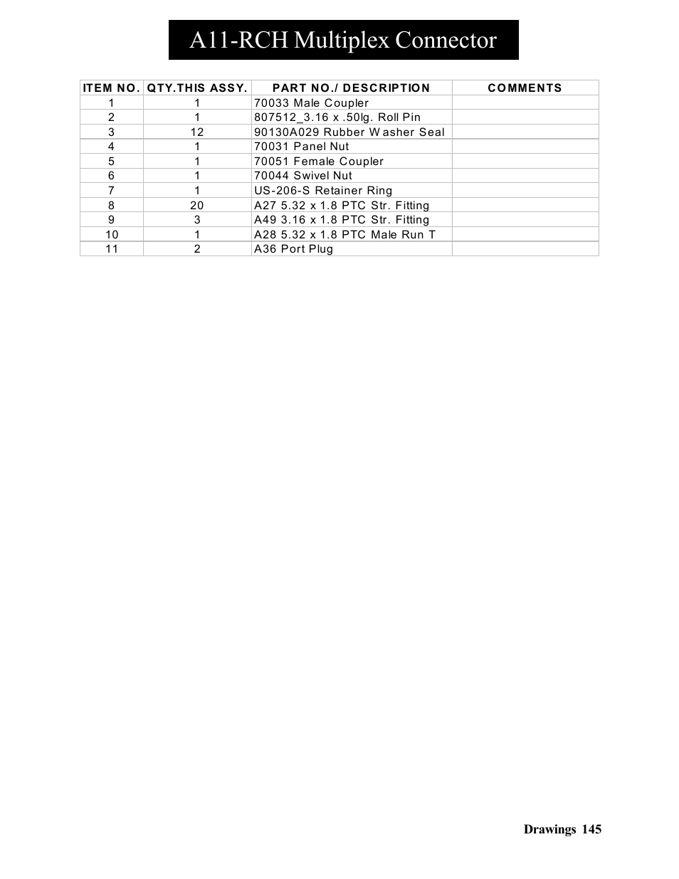 A11-rch multiplex connector | Hawk Industries Hawkjaw Sr. Manual 100K-2GSR Serial Numbers 101 to 120 User Manual | Page 145 / 165