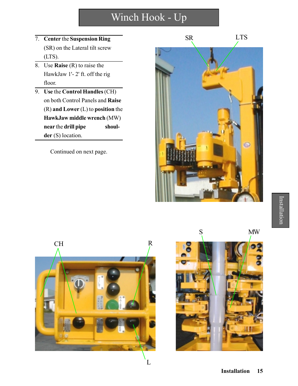 Winch hook - up | Hawk Industries Hawkjaw Sr. Manual 100K-2GSR Serial Numbers 101 to 120 User Manual | Page 15 / 165