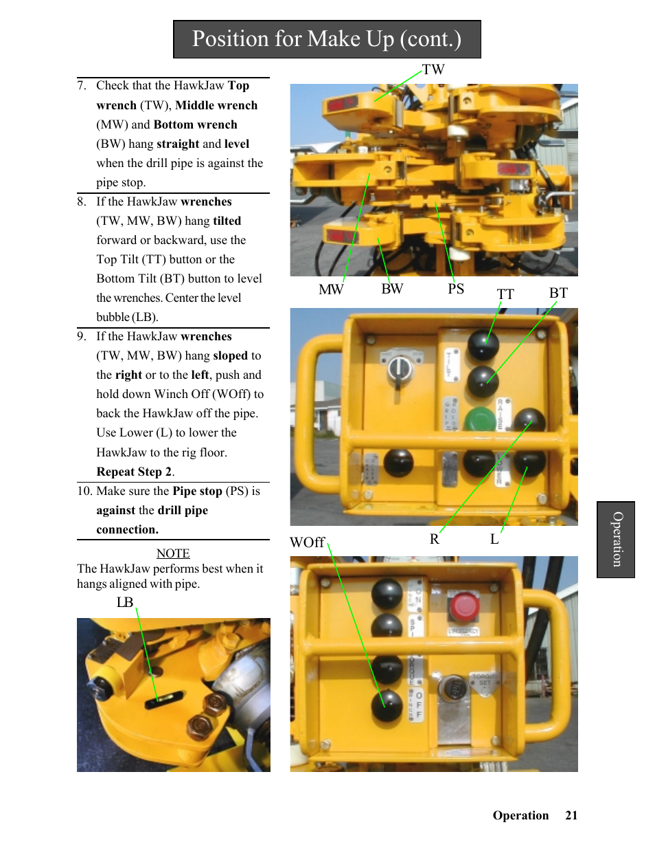 Position for make up (cont.) | Hawk Industries Hawkjaw Sr. Manual 100K-2GSR Serial Numbers 101 to 120 User Manual | Page 21 / 165