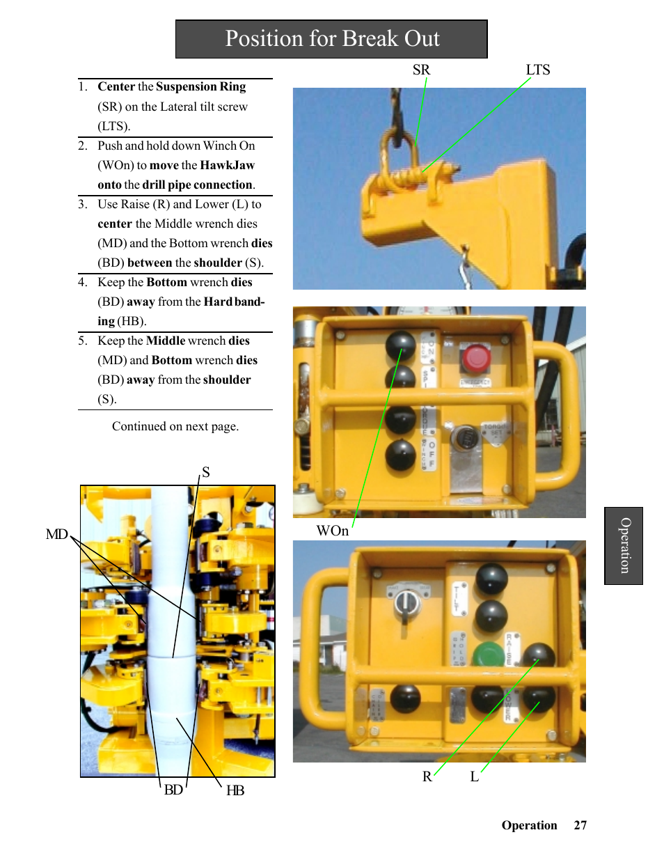 Position for break out | Hawk Industries Hawkjaw Sr. Manual 100K-2GSR Serial Numbers 101 to 120 User Manual | Page 27 / 165
