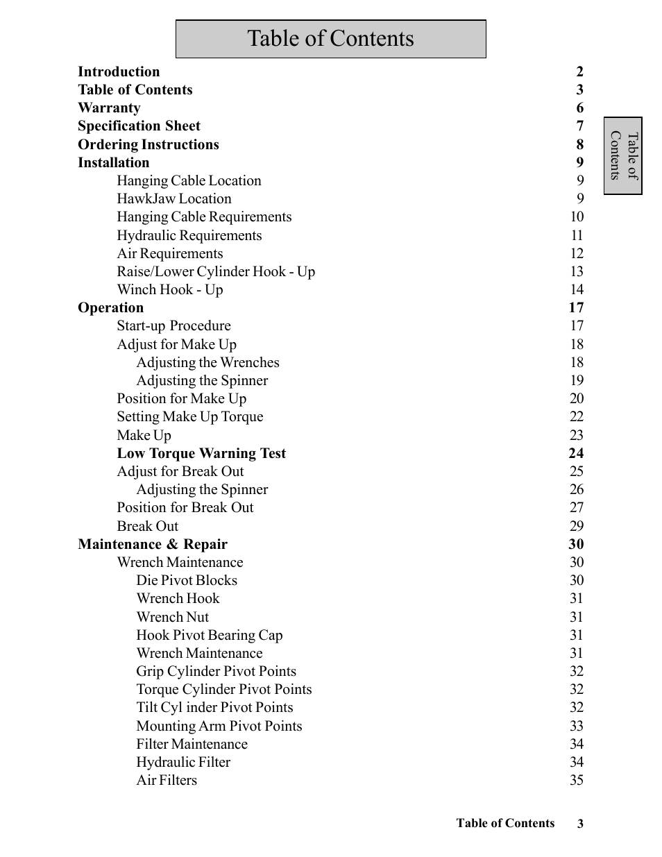 Hawk Industries Hawkjaw Sr. Manual 100K-2GSR Serial Numbers 101 to 120 User Manual | Page 3 / 165