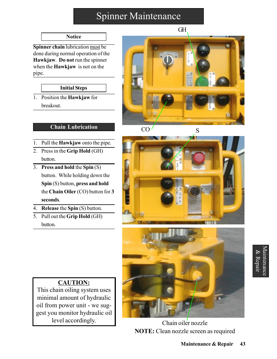 Spinner maintenance | Hawk Industries Hawkjaw Sr. Manual 100K-2GSR Serial Numbers 101 to 120 User Manual | Page 43 / 165