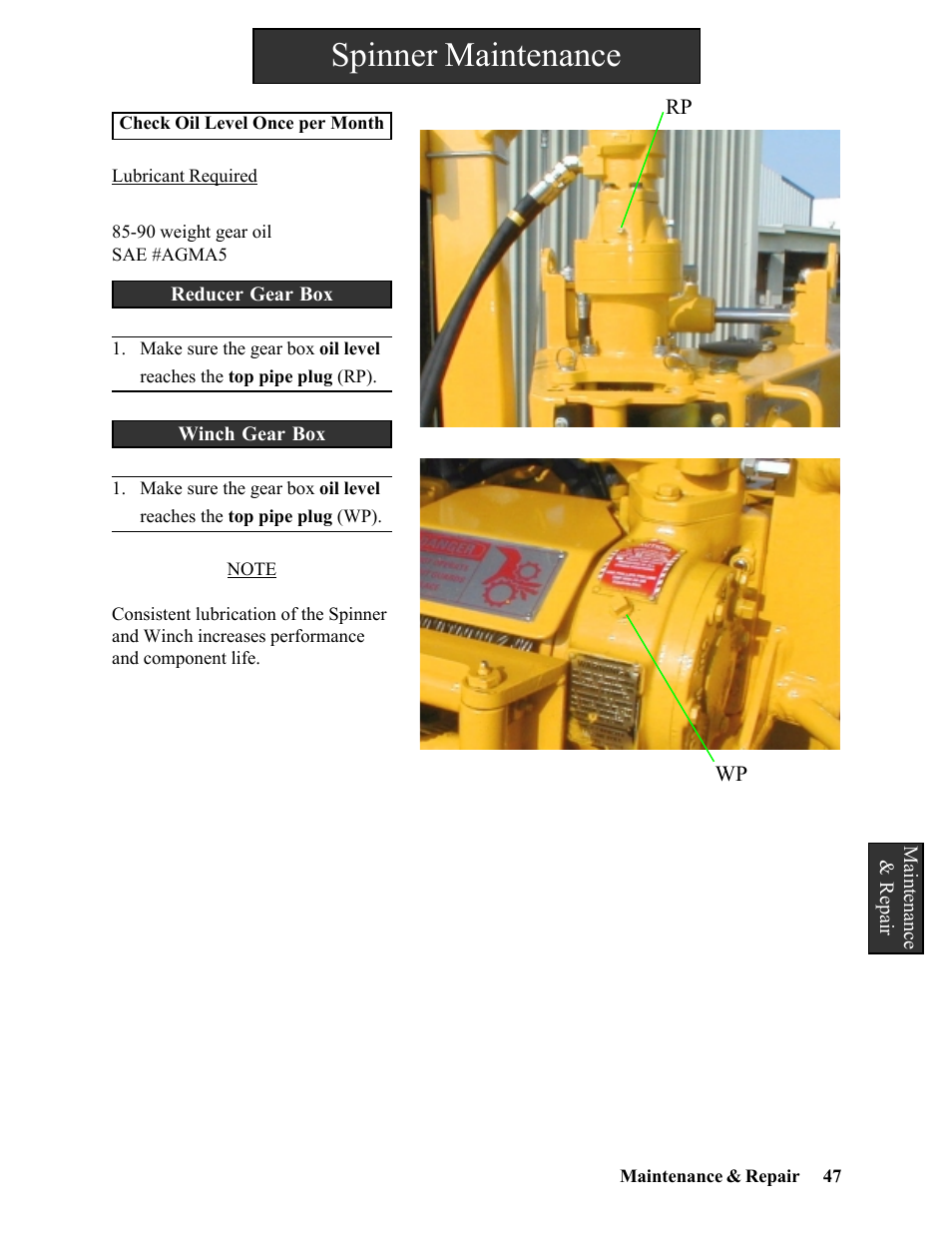 Spinner maintenance | Hawk Industries Hawkjaw Sr. Manual 100K-2GSR Serial Numbers 101 to 120 User Manual | Page 47 / 165