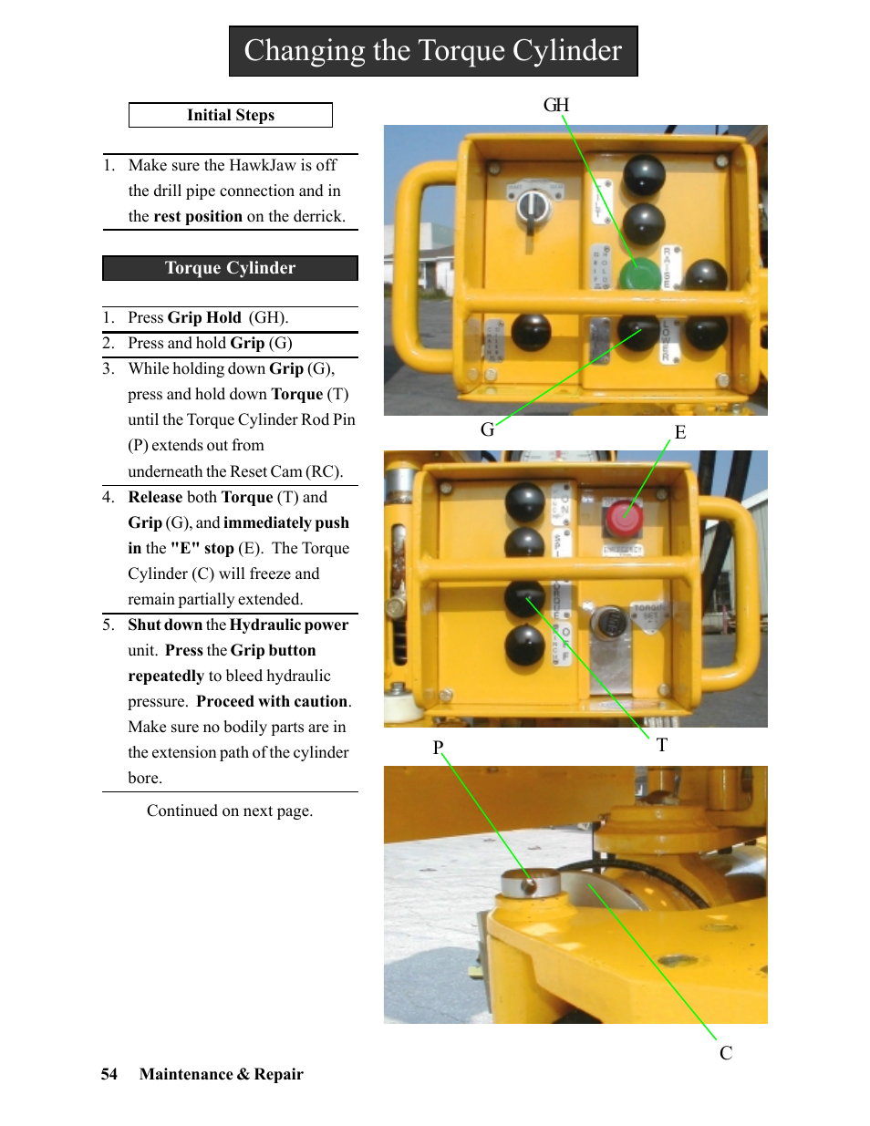 Changing the torque cylinder | Hawk Industries Hawkjaw Sr. Manual 100K-2GSR Serial Numbers 101 to 120 User Manual | Page 54 / 165
