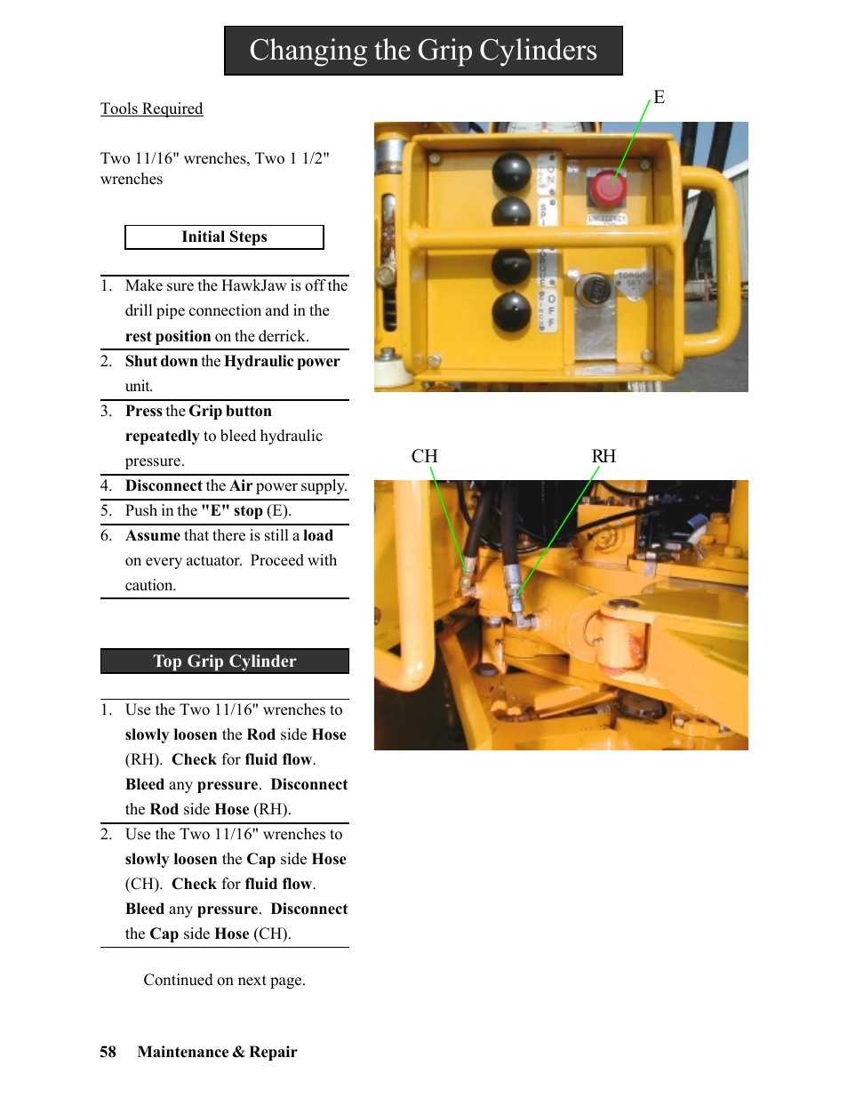 Changing the grip cylinders | Hawk Industries Hawkjaw Sr. Manual 100K-2GSR Serial Numbers 101 to 120 User Manual | Page 58 / 165