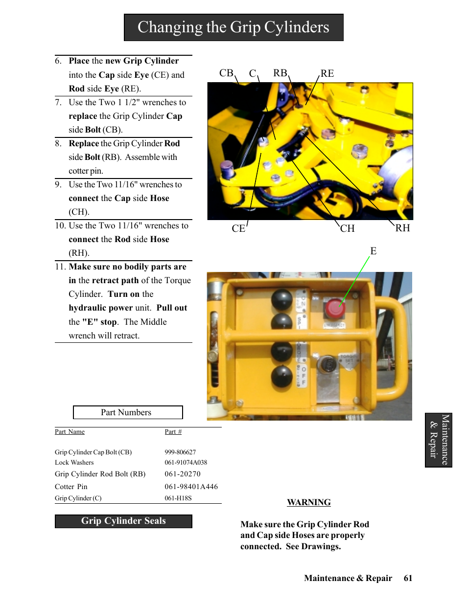 Changing the grip cylinders | Hawk Industries Hawkjaw Sr. Manual 100K-2GSR Serial Numbers 101 to 120 User Manual | Page 61 / 165