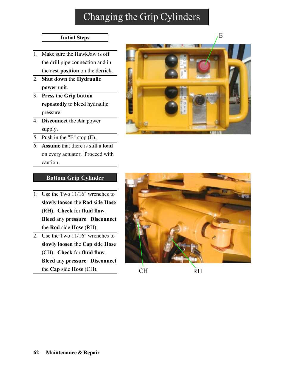 Changing the grip cylinders | Hawk Industries Hawkjaw Sr. Manual 100K-2GSR Serial Numbers 101 to 120 User Manual | Page 62 / 165