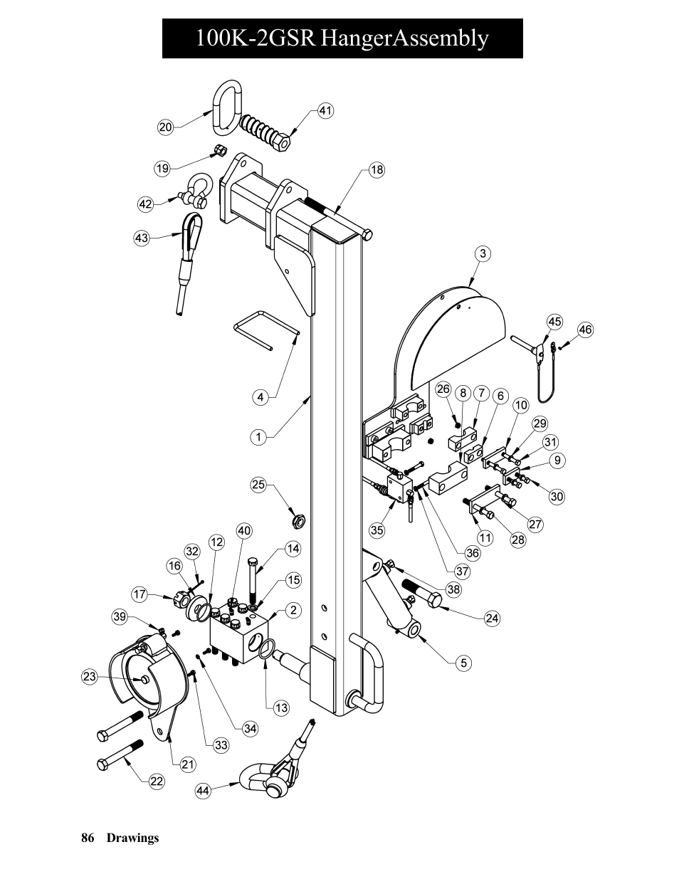 100k-2gsr hangerassembly | Hawk Industries Hawkjaw Sr. Manual 100K-2GSR Serial Numbers 101 to 120 User Manual | Page 86 / 165