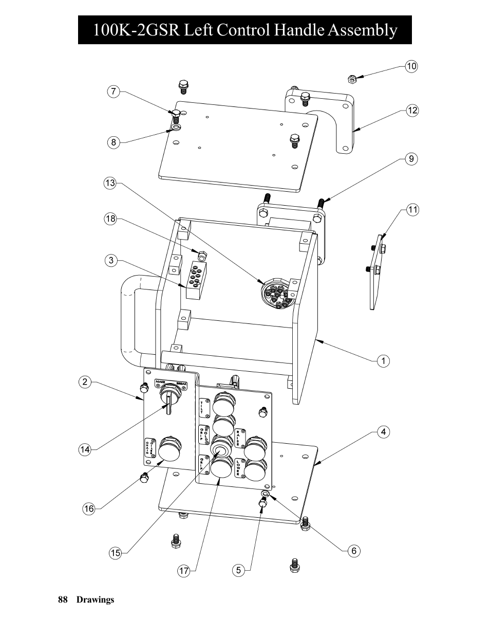 100k-2gsr left control handle assembly | Hawk Industries Hawkjaw Sr. Manual 100K-2GSR Serial Numbers 101 to 120 User Manual | Page 88 / 165