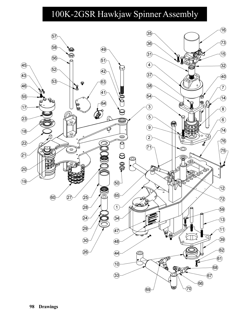 100k-2gsr hawkjaw spinner assembly | Hawk Industries Hawkjaw Sr. Manual 100K-2GSR Serial Numbers 101 to 120 User Manual | Page 98 / 165