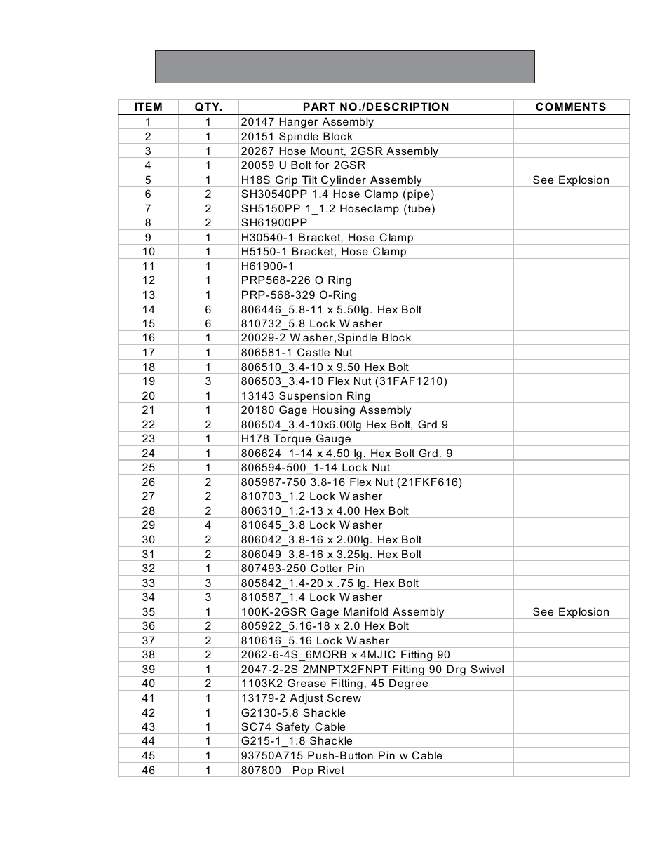 100k-2gsr hanger assembly | Hawk Industries Hawkjaw Sr. Manual 100K-2GSR Serial Numbers 121 to 140 User Manual | Page 88 / 192