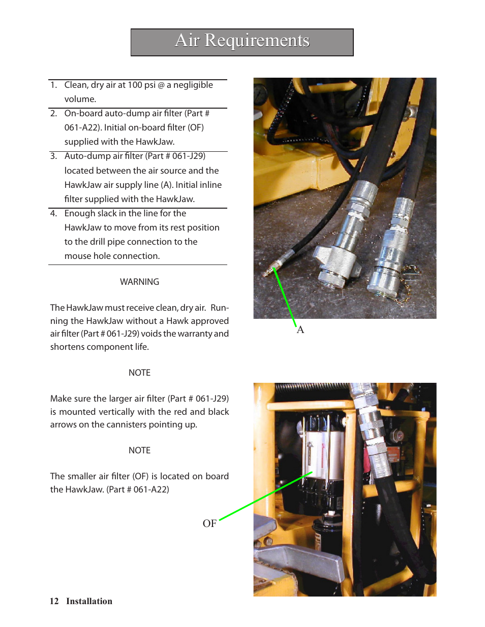 Air requirements | Hawk Industries Hawkjaw Sr. 100K-2GSR M100K Serial Numbers 141 to 200 User Manual | Page 14 / 215