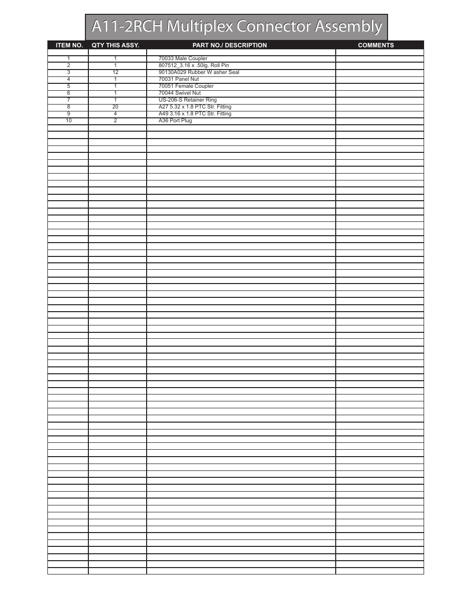 A11-2rch multiplex connector assembly | Hawk Industries Hawkjaw Sr. 100K-2GSR M100K Serial Numbers 141 to 200 User Manual | Page 141 / 215