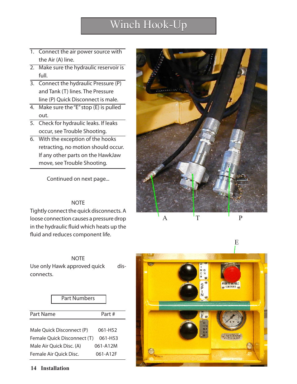 Winch hook-up | Hawk Industries Hawkjaw Sr. 100K-2GSR M100K Serial Numbers 141 to 200 User Manual | Page 16 / 215