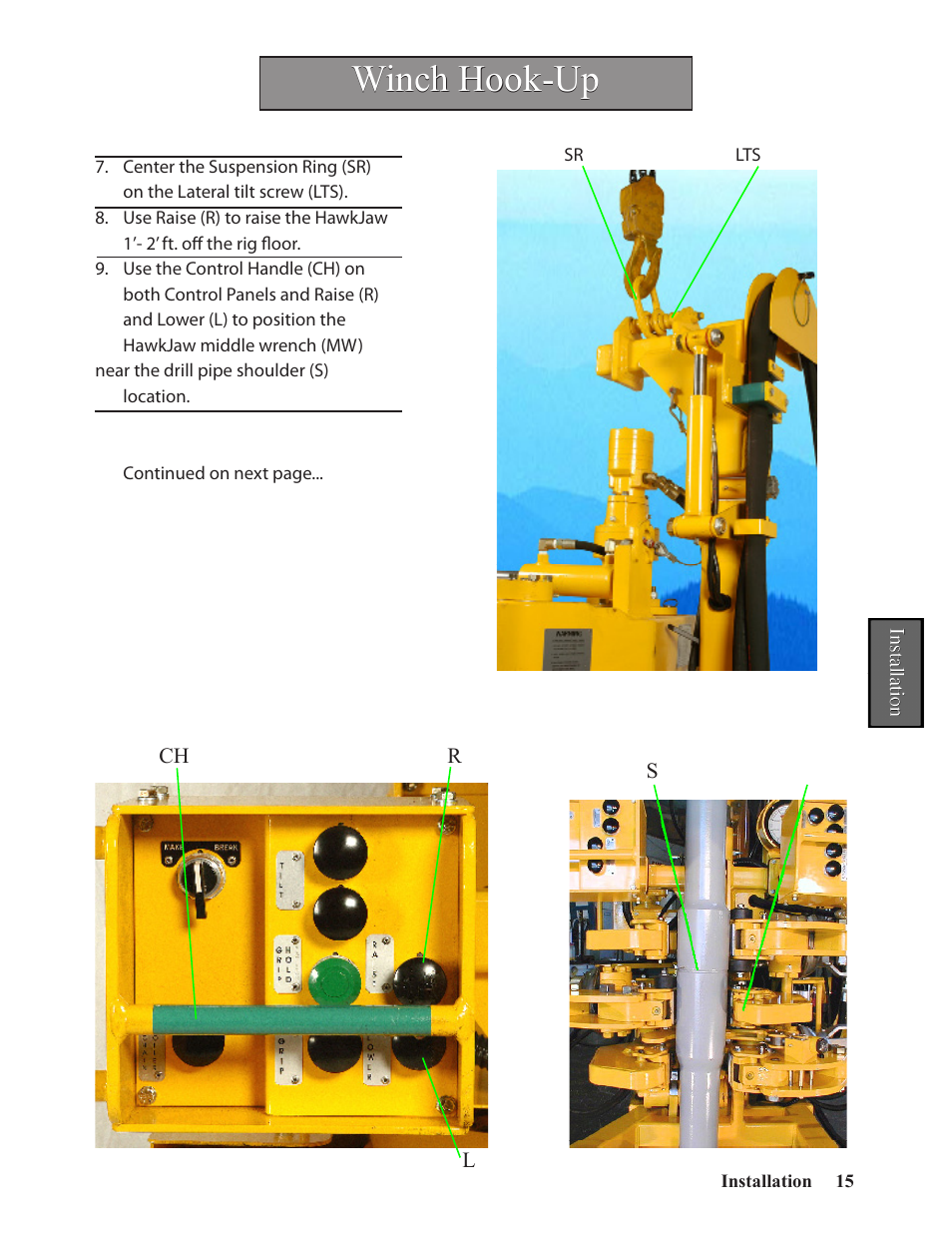 Winch hook-up | Hawk Industries Hawkjaw Sr. 100K-2GSR M100K Serial Numbers 141 to 200 User Manual | Page 17 / 215