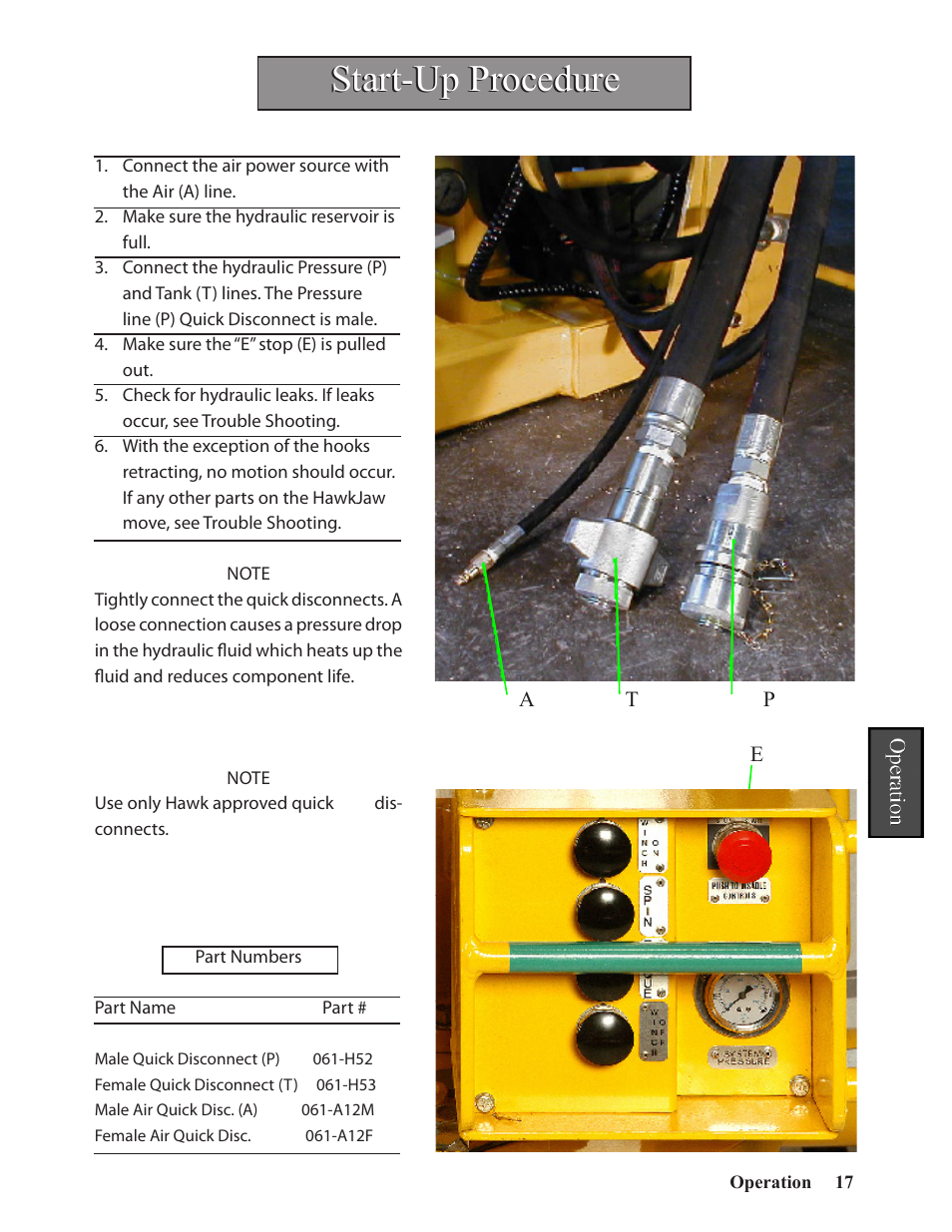 Start-up procedure | Hawk Industries Hawkjaw Sr. 100K-2GSR M100K Serial Numbers 141 to 200 User Manual | Page 19 / 215