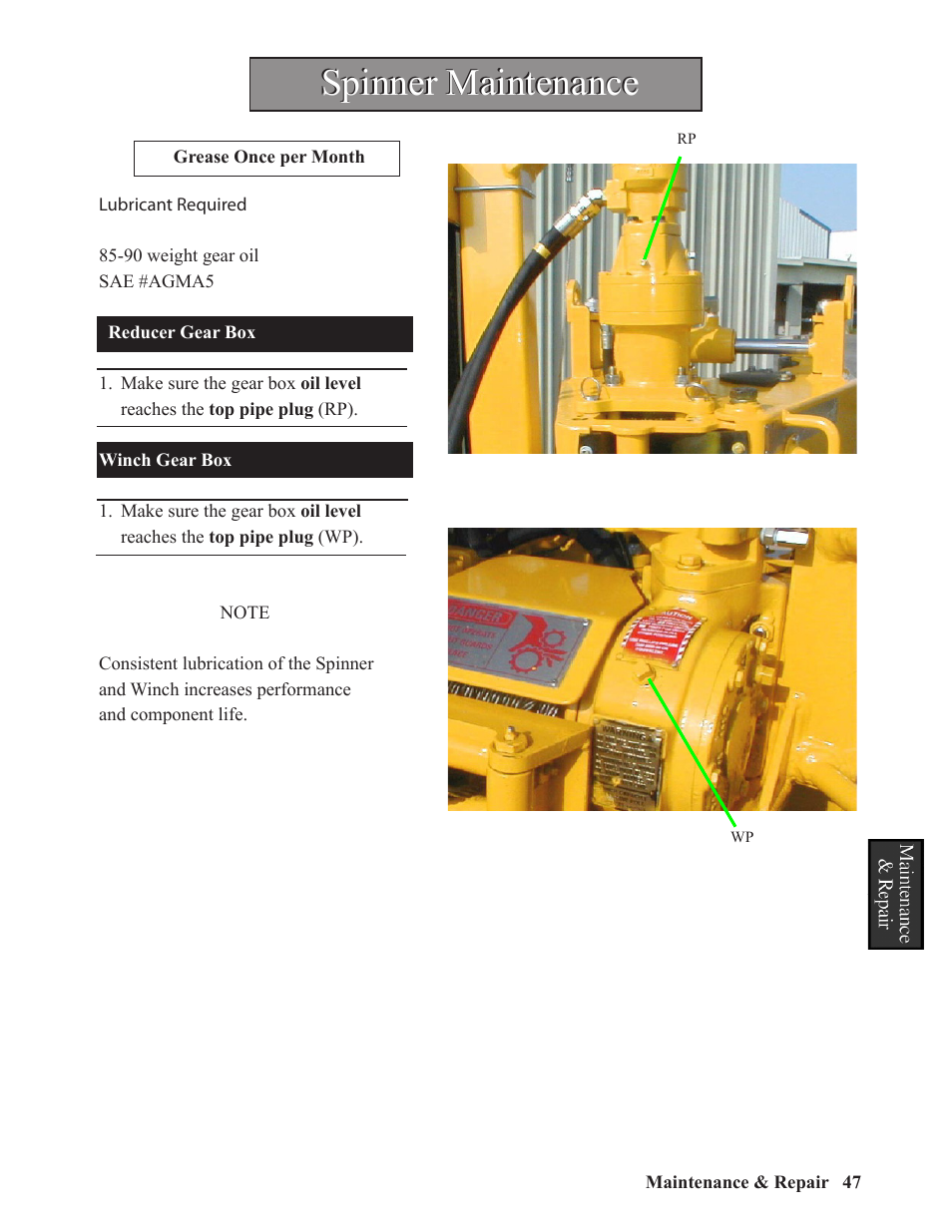 Spinner maintenance | Hawk Industries Hawkjaw Sr. 100K-2GSR M100K Serial Numbers 141 to 200 User Manual | Page 49 / 215