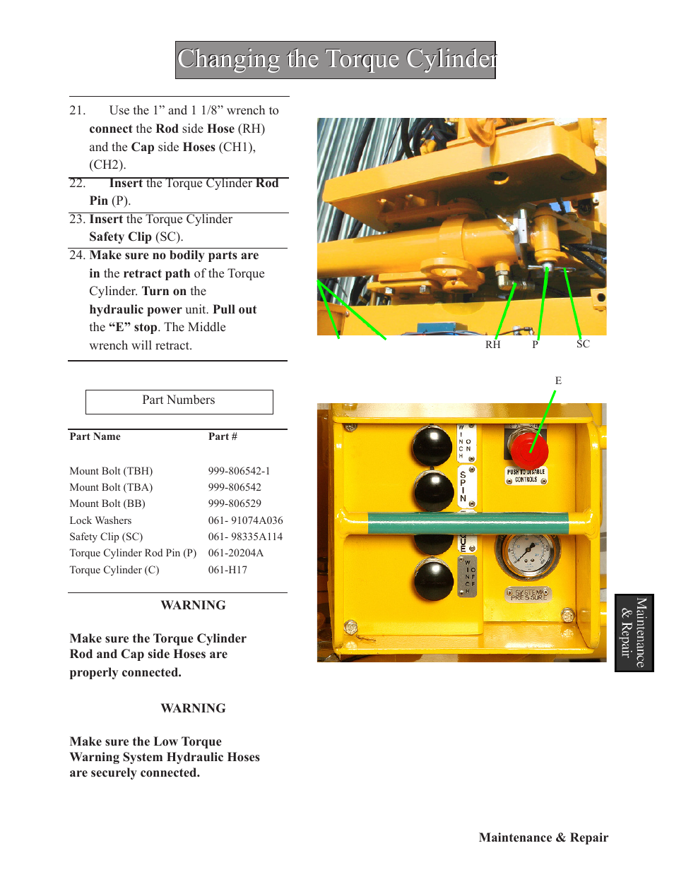 Changing the torque cylinder | Hawk Industries Hawkjaw Sr. 100K-2GSR M100K Serial Numbers 141 to 200 User Manual | Page 59 / 215