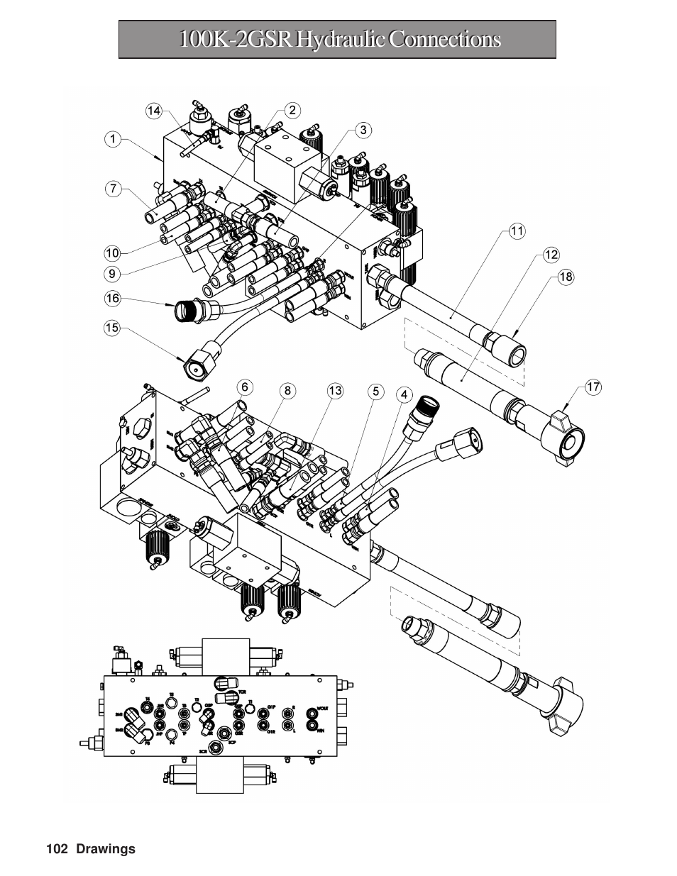 100k-2gsr hydraulic connections | Hawk Industries Hawkjaw Sr. Manual M100K-2GSR Serial Numbers 201 to 370 User Manual | Page 104 / 215