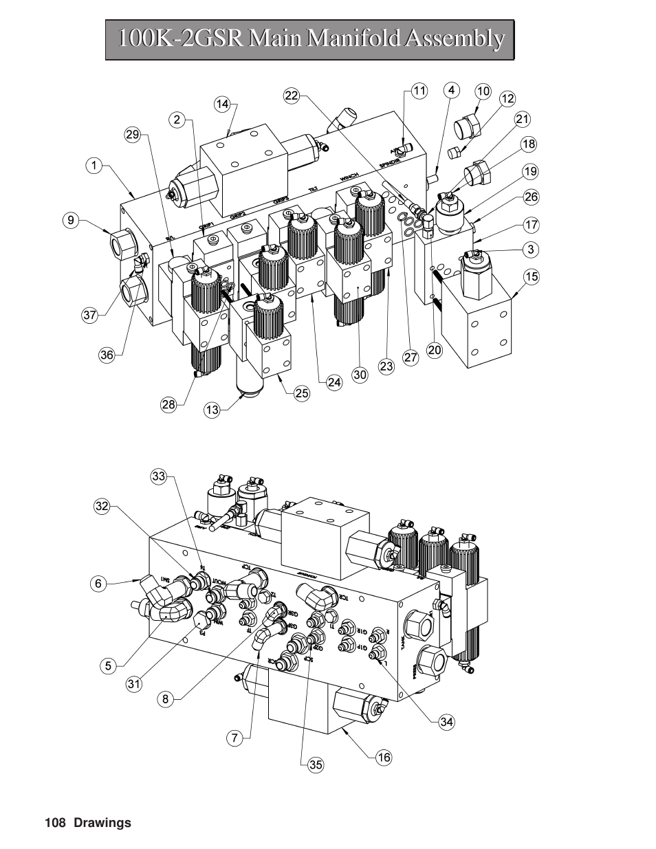 100k-2gsr main manifold assembly | Hawk Industries Hawkjaw Sr. Manual M100K-2GSR Serial Numbers 201 to 370 User Manual | Page 110 / 215
