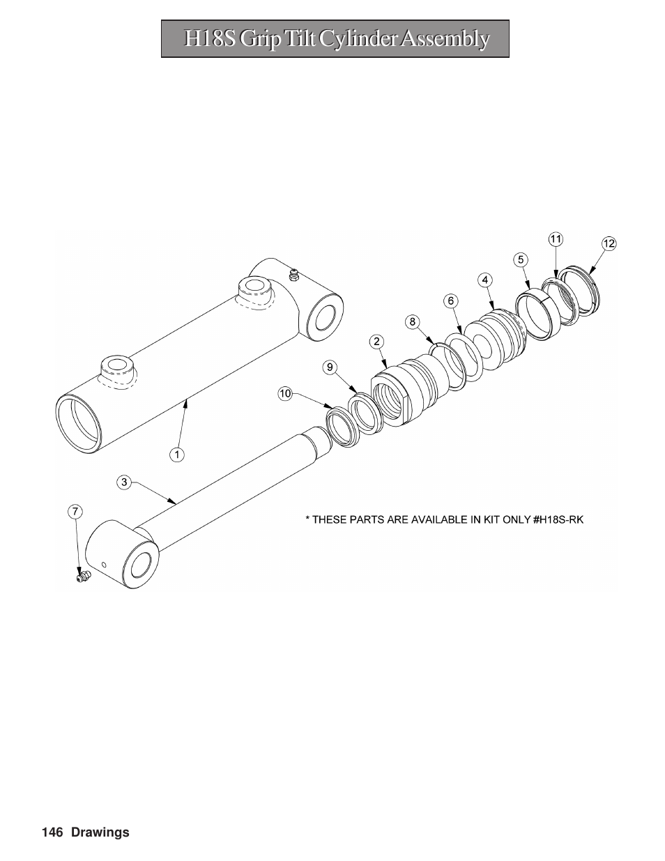 H18s grip tilt cylinder assembly | Hawk Industries Hawkjaw Sr. Manual M100K-2GSR Serial Numbers 201 to 370 User Manual | Page 148 / 215