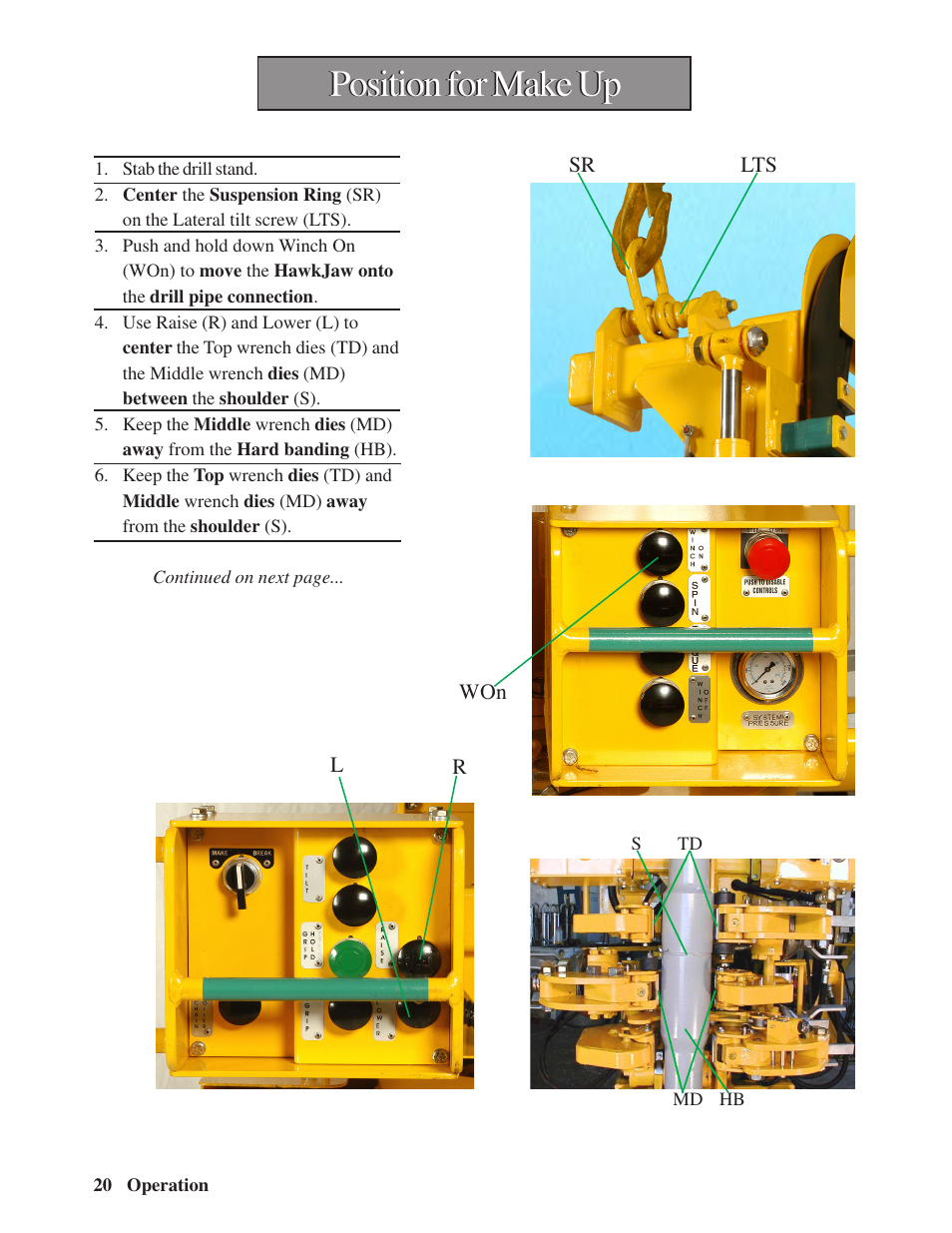 Position for make up | Hawk Industries Hawkjaw Sr. Manual M100K-2GSR Serial Numbers 201 to 370 User Manual | Page 22 / 215