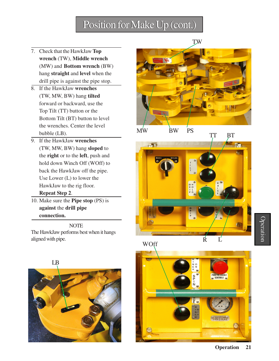Position for make up (cont.) | Hawk Industries Hawkjaw Sr. Manual M100K-2GSR Serial Numbers 201 to 370 User Manual | Page 23 / 215