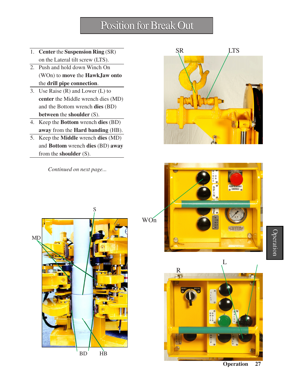 Position for break out | Hawk Industries Hawkjaw Sr. Manual M100K-2GSR Serial Numbers 201 to 370 User Manual | Page 29 / 215