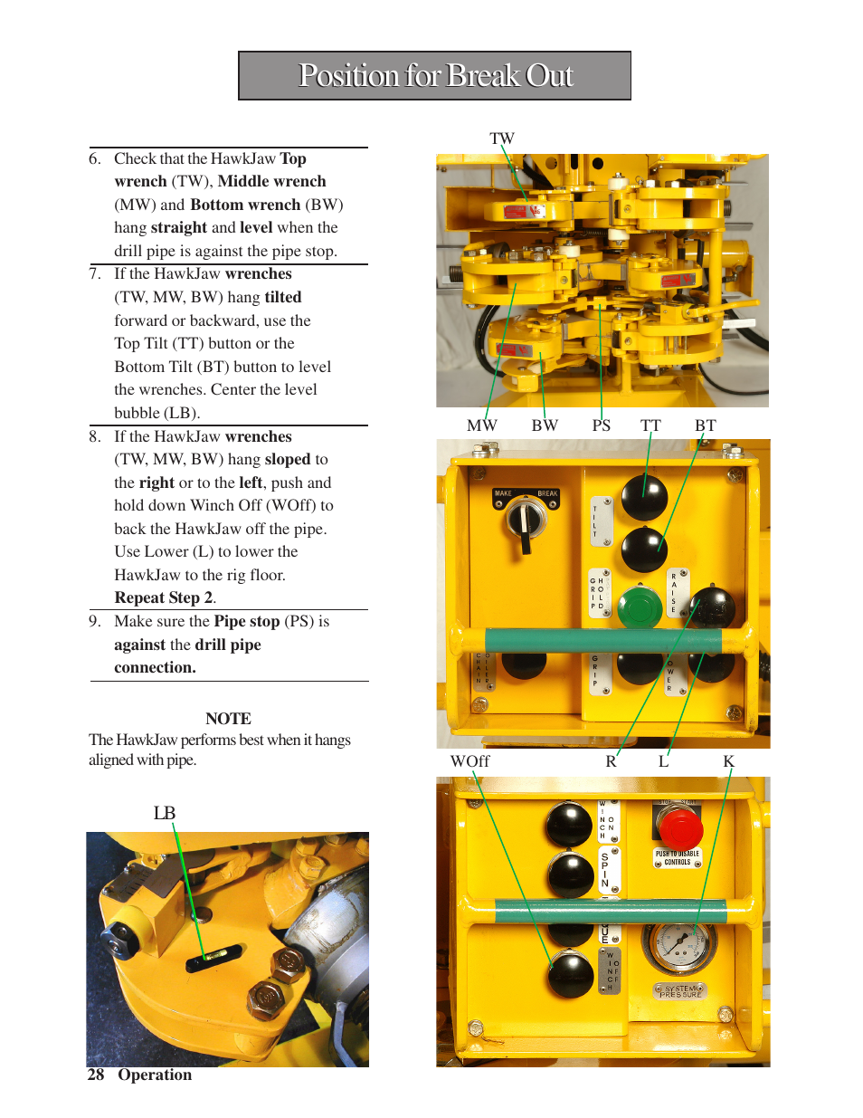 Position for break out | Hawk Industries Hawkjaw Sr. Manual M100K-2GSR Serial Numbers 201 to 370 User Manual | Page 30 / 215