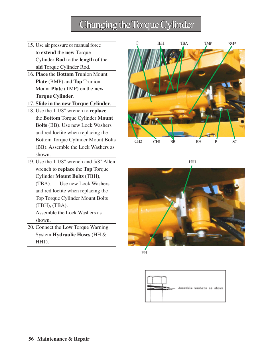 Changing the torque cylinder | Hawk Industries Hawkjaw Sr. Manual M100K-2GSR Serial Numbers 201 to 370 User Manual | Page 58 / 215