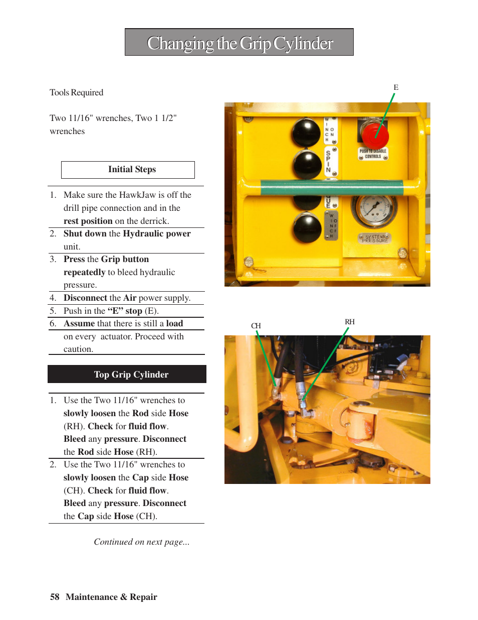 Changing the grip cylinder | Hawk Industries Hawkjaw Sr. Manual M100K-2GSR Serial Numbers 201 to 370 User Manual | Page 60 / 215
