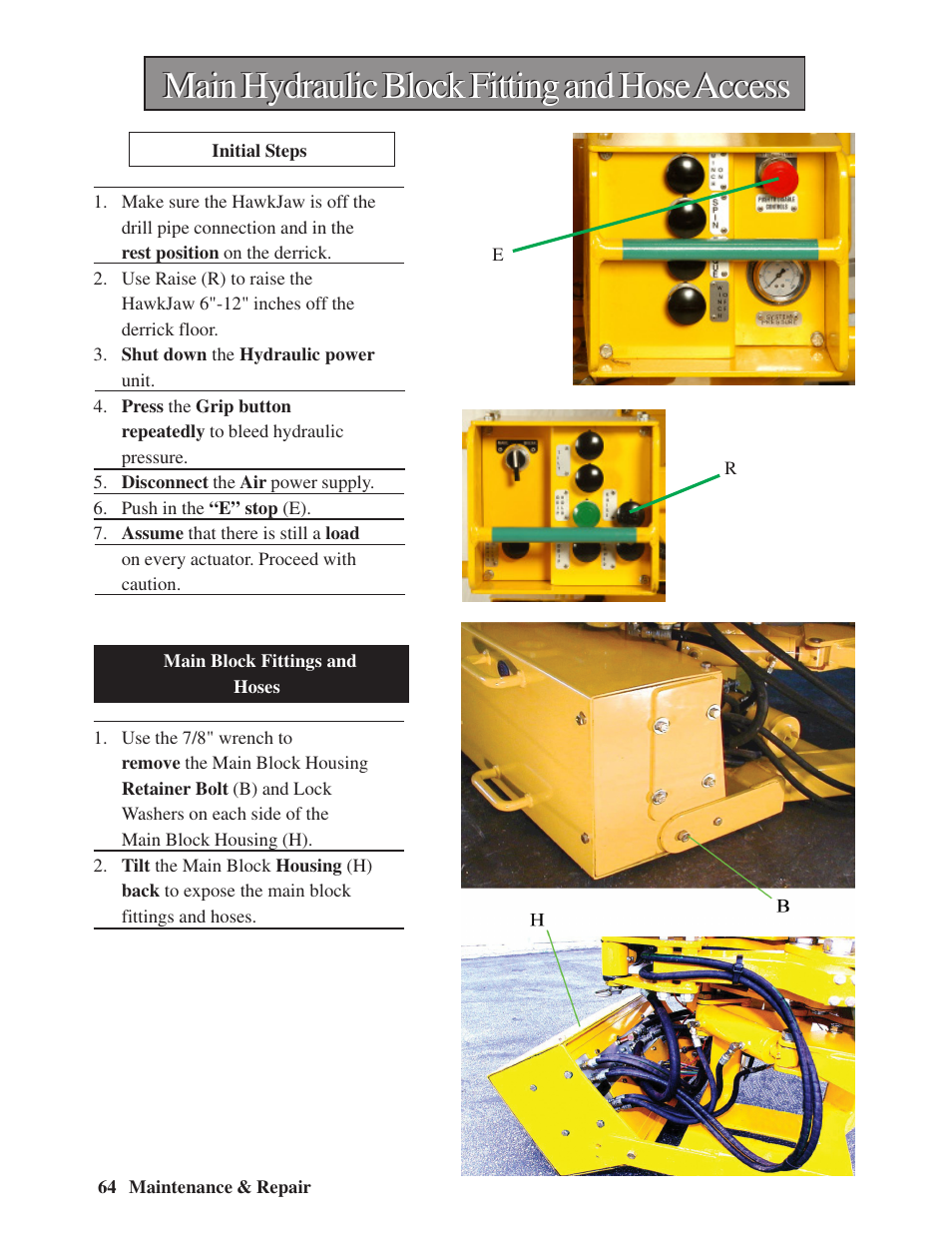 Main hydraulic block fitting and hose access | Hawk Industries Hawkjaw Sr. Manual M100K-2GSR Serial Numbers 201 to 370 User Manual | Page 66 / 215