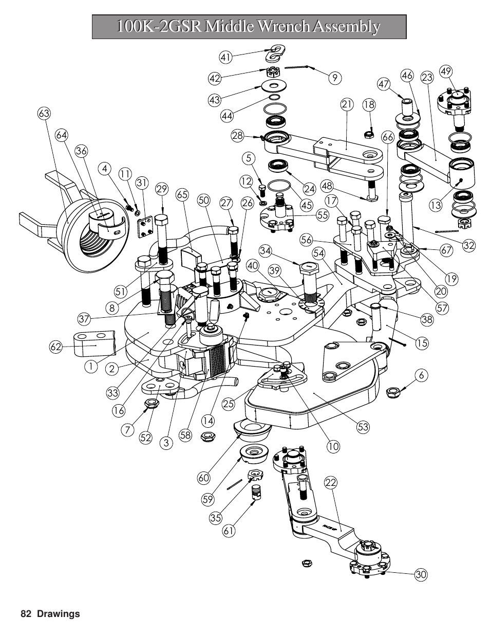 650lggoh:uhqfk$vvhpeo, 100k-2gsr middle wrench assembly | Hawk Industries Hawkjaw Sr. Manual M100K-2GSR Serial Numbers 201 to 370 User Manual | Page 84 / 215