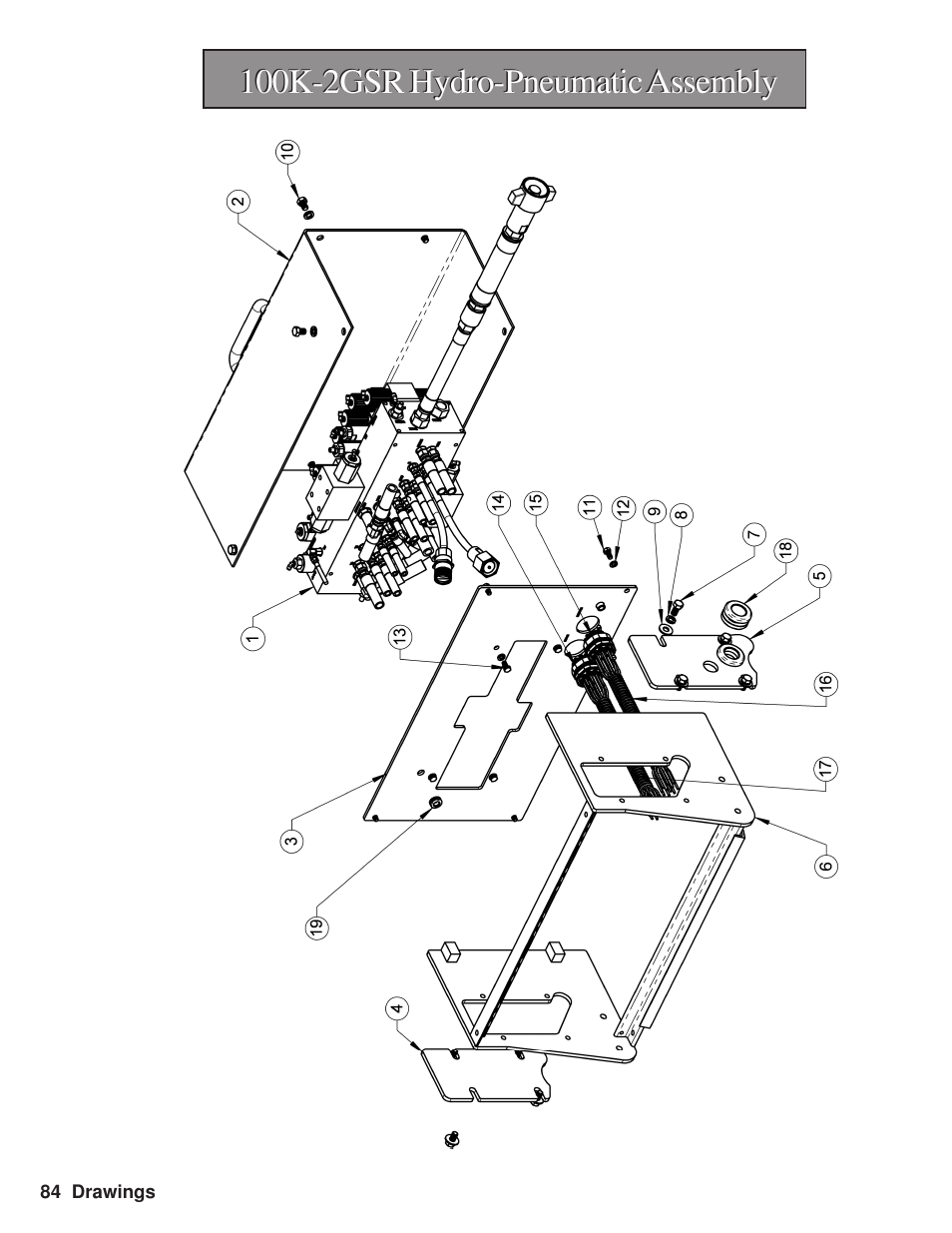 100k-2gsr hydro-pneumatic assembly | Hawk Industries Hawkjaw Sr. Manual M100K-2GSR Serial Numbers 201 to 370 User Manual | Page 86 / 215