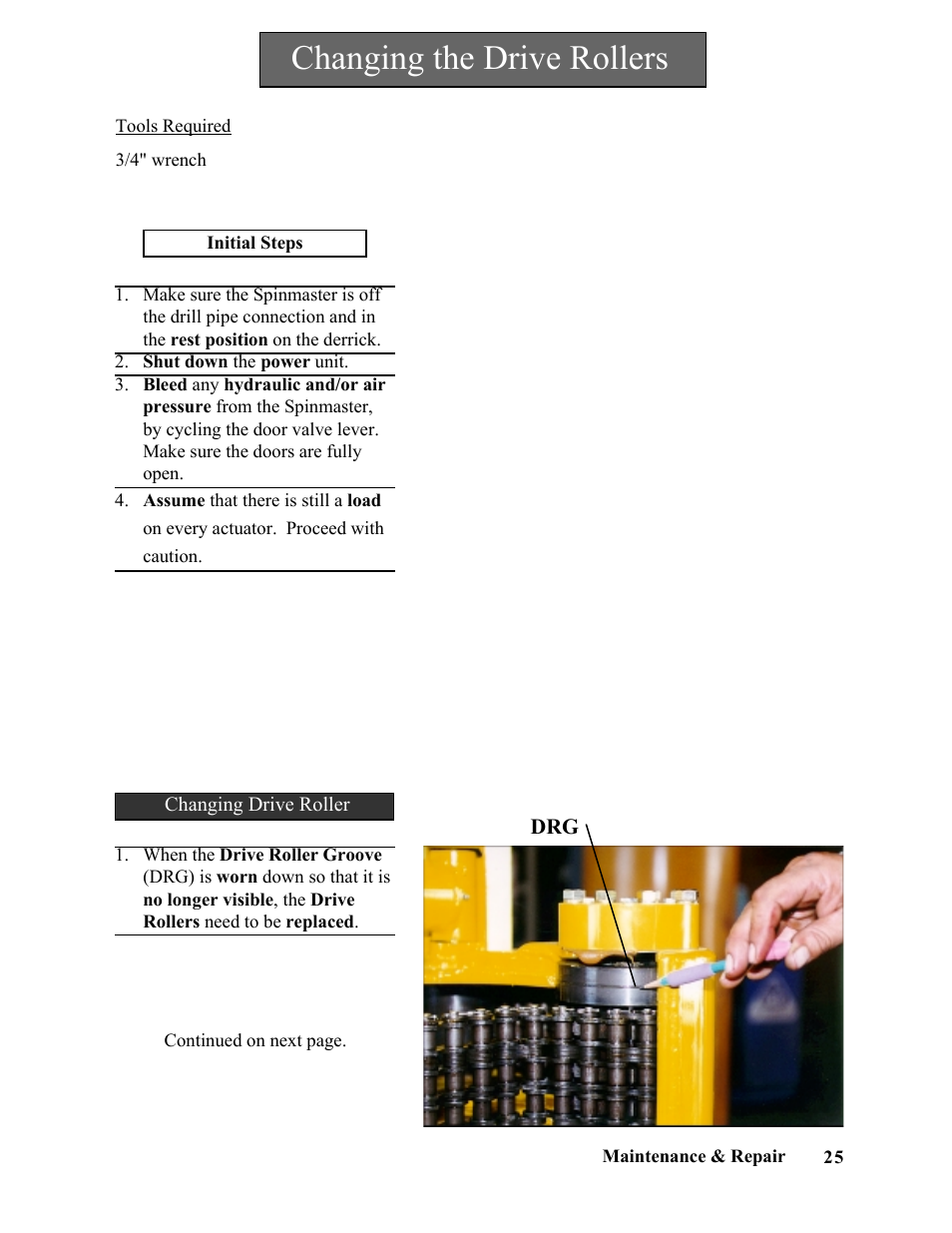 Changing the drive rollers | Hawk Industries Spinner Manual 550 HYDRAULIC Serial Numbers 1 to 205 User Manual | Page 25 / 81