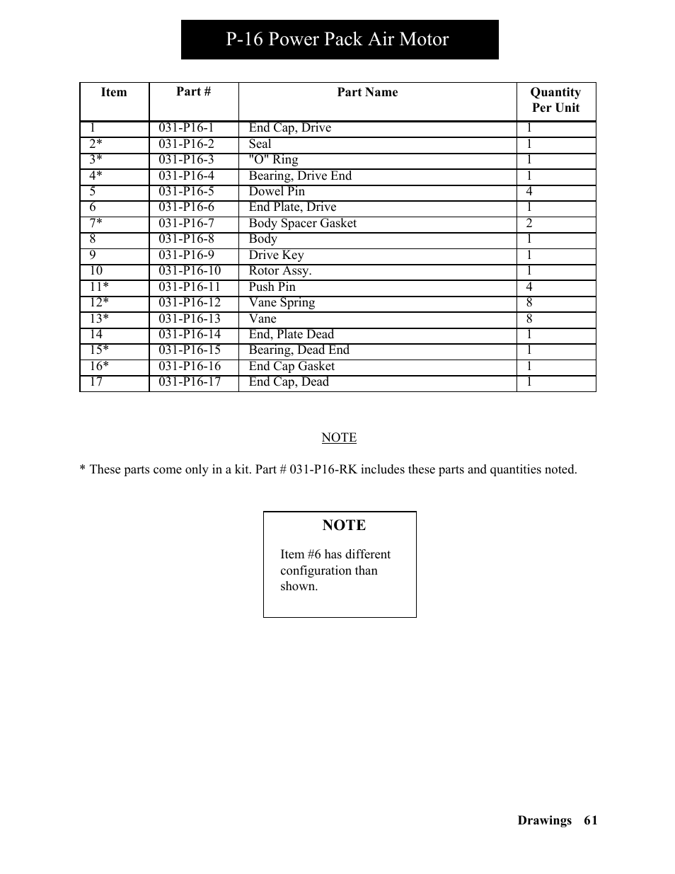 P-16 power pack air motor | Hawk Industries Spinner Manual 550 HYDRAULIC Serial Numbers 1 to 205 User Manual | Page 61 / 81