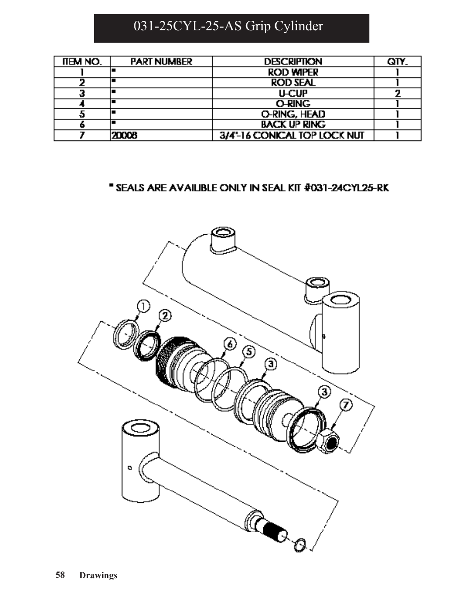 25cyl-25-as grip cylinder | Hawk Industries Spinner Manual 950 HYDRAULIC Serial Numbers 401 to 701 User Manual | Page 58 / 101