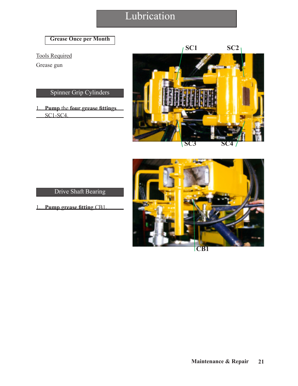 Lubrication | Hawk Industries Spinner Manual 550 PNEUMATIC Serial Numbers 106 to 210 User Manual | Page 21 / 101