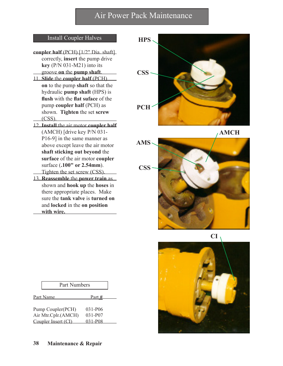 Air power pack maintenance | Hawk Industries Spinner Manual 550 PNEUMATIC Serial Numbers 106 to 210 User Manual | Page 38 / 101