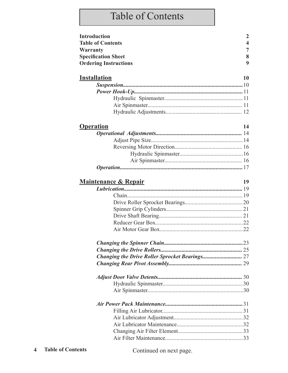 Hawk Industries Spinner Manual 550 PNEUMATIC Serial Numbers 106 to 210 User Manual | Page 4 / 101