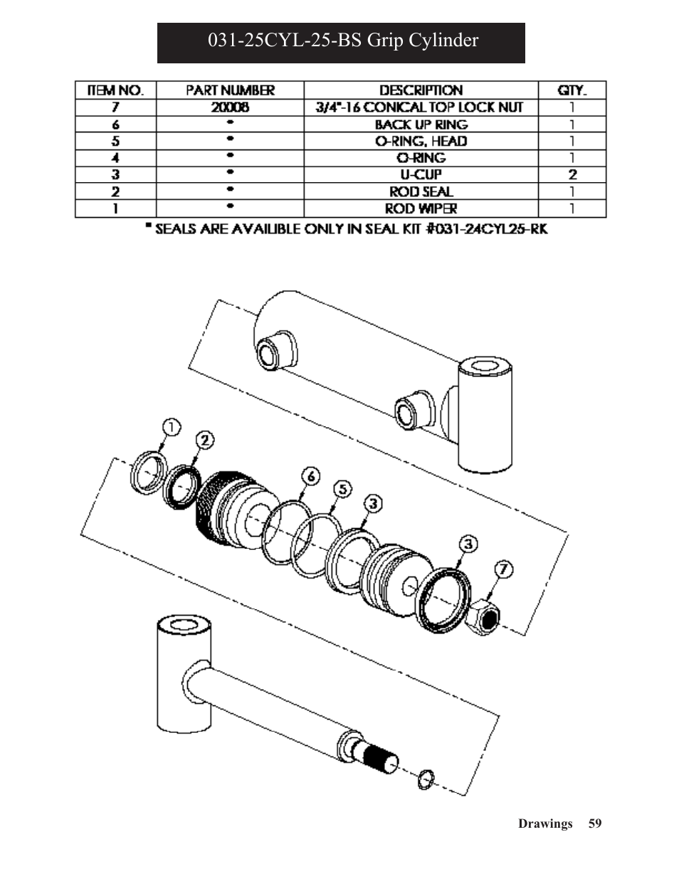25cyl-25-bs grip cylinder | Hawk Industries Spinner Manual 550 PNEUMATIC Serial Numbers 106 to 210 User Manual | Page 59 / 101