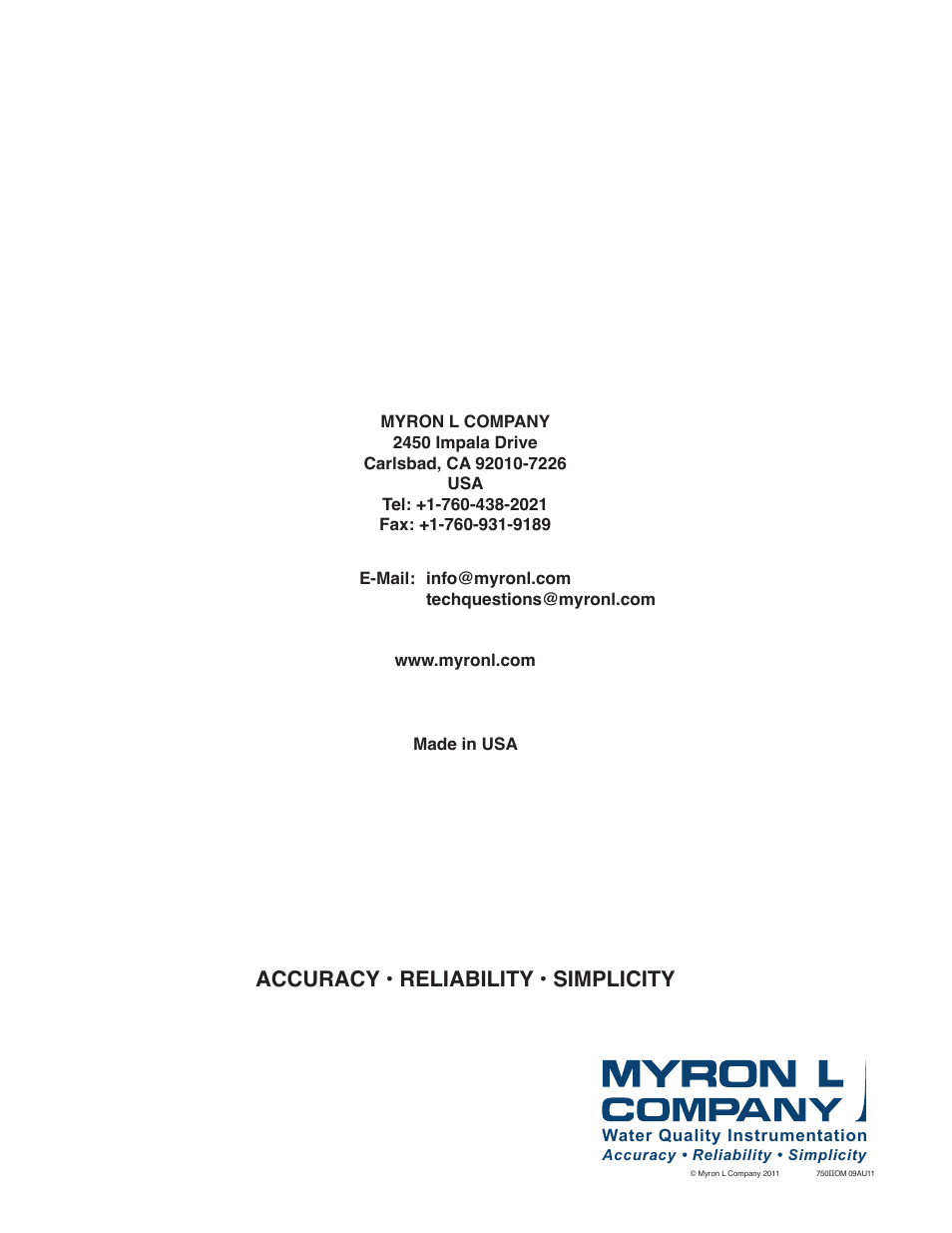 Accuracy • reliability • simplicity | Myron L 729II User Manual | Page 76 / 76