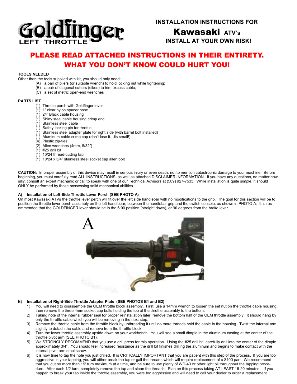 Full Throttle Kawasaki 007-1021 User Manual | 4 pages