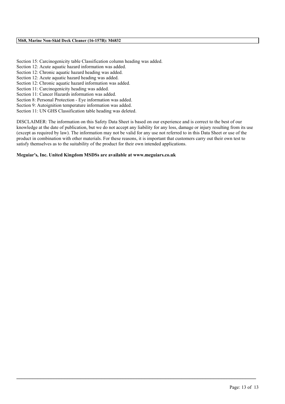 MEGUIAR'S M68 User Manual | Page 13 / 13