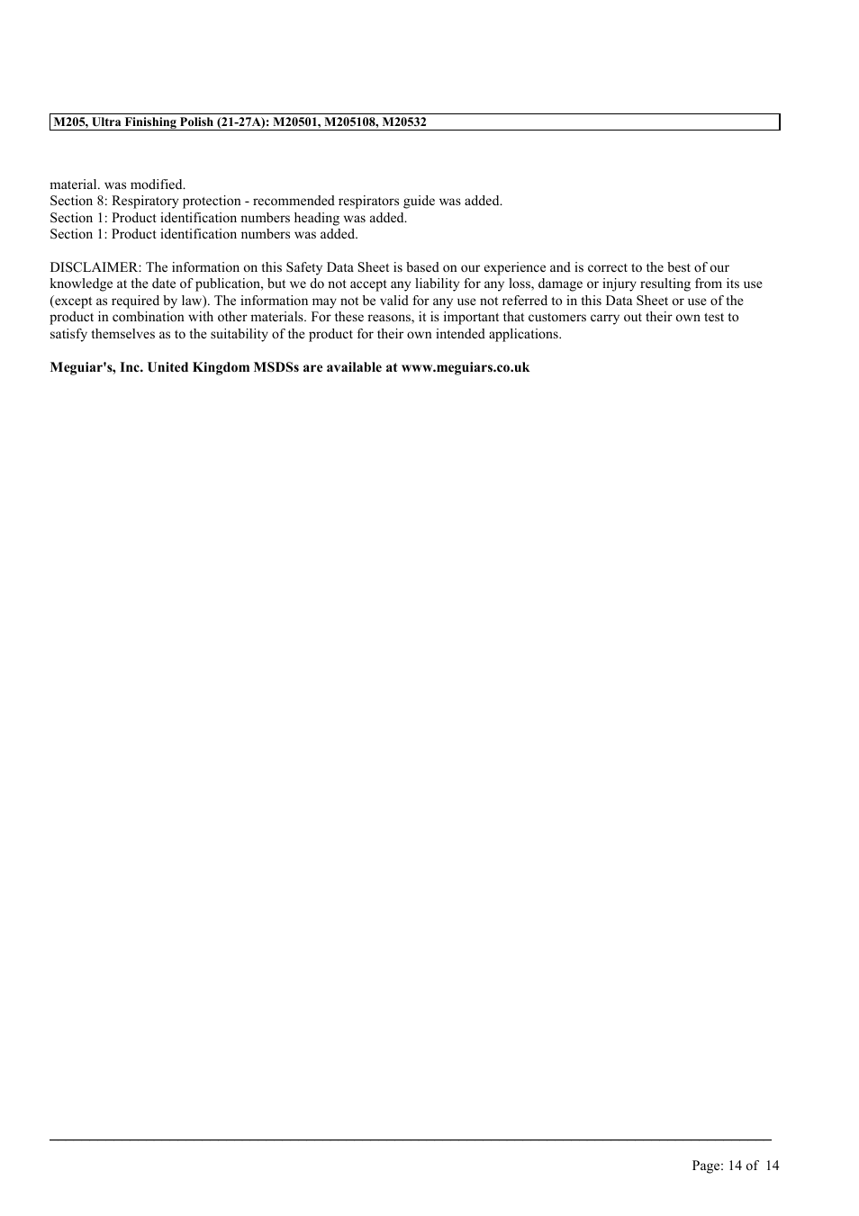 MEGUIAR'S M205 User Manual | Page 14 / 14