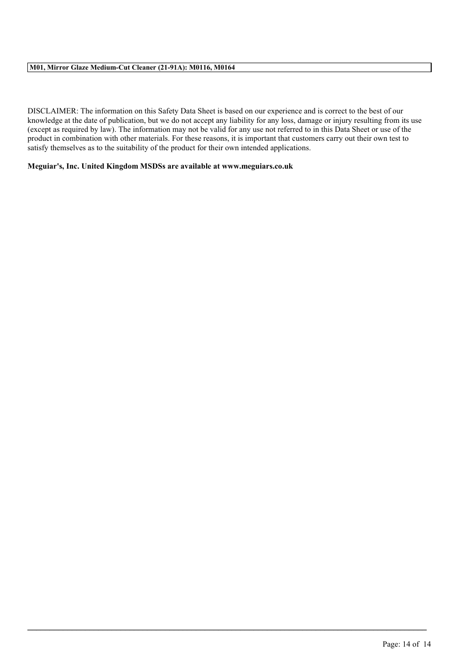 MEGUIAR'S M01 User Manual | Page 14 / 14