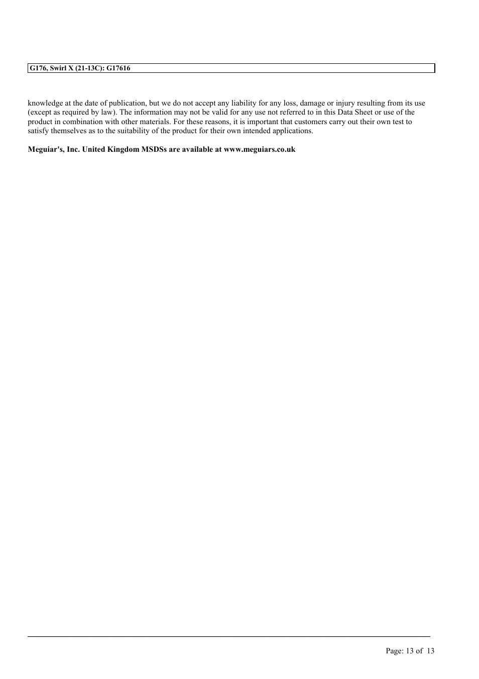 MEGUIAR'S G176 User Manual | Page 13 / 13