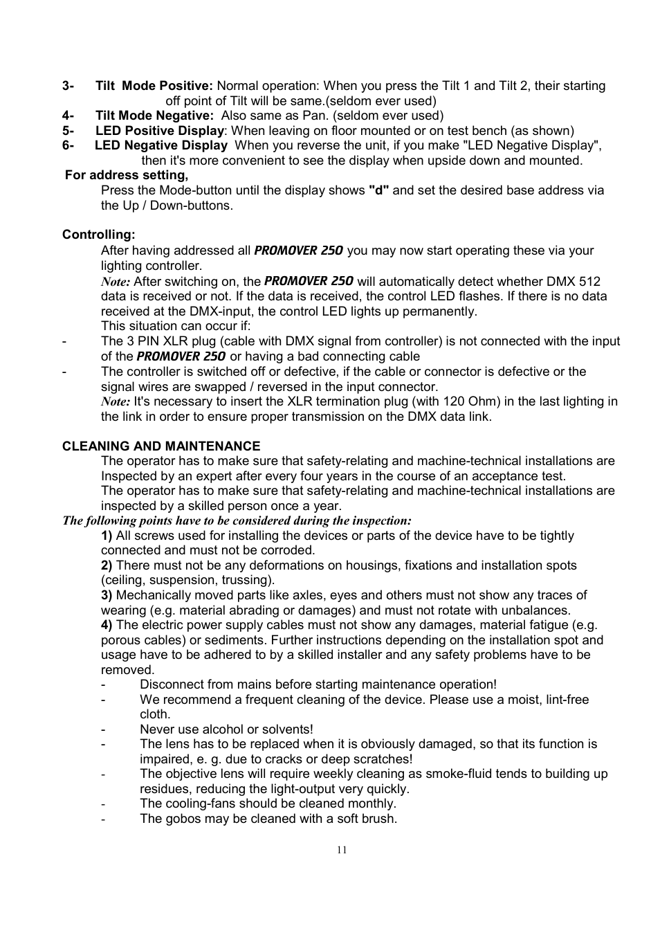 Meteor ProMover 250 User Manual | Page 11 / 12